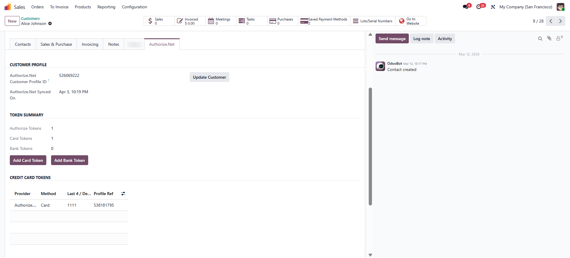 authorize.net customer creation screen