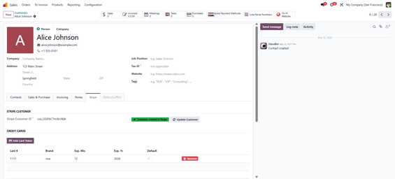 Stripe Customer Creation screen