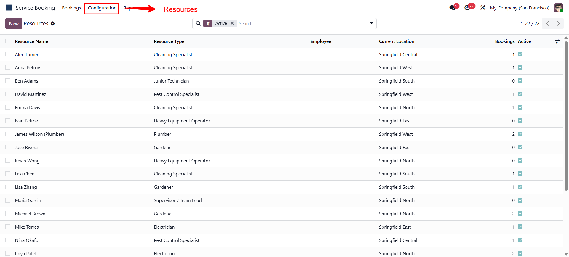 Resources settings screen