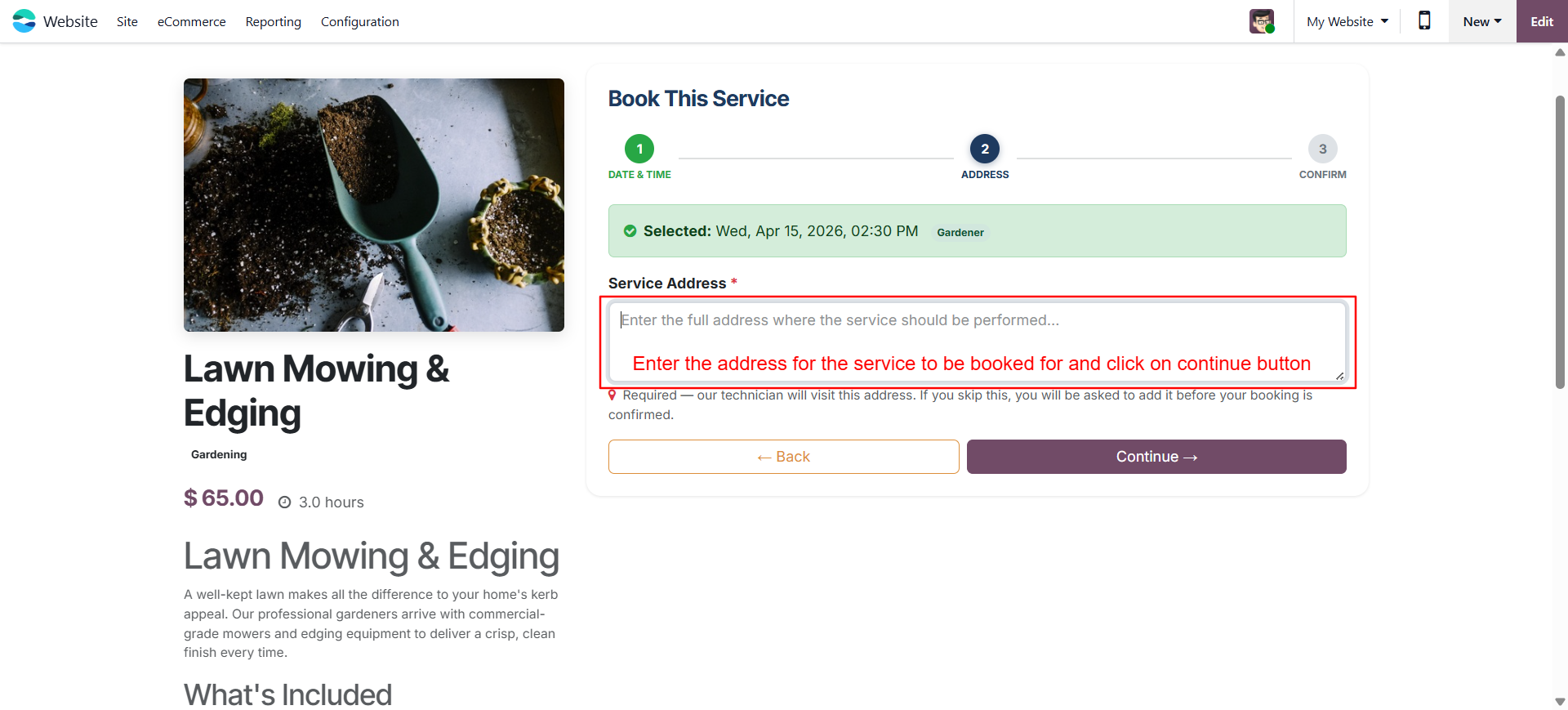 Enter the address for service
