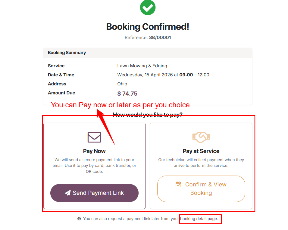 Confirm the service via payment
