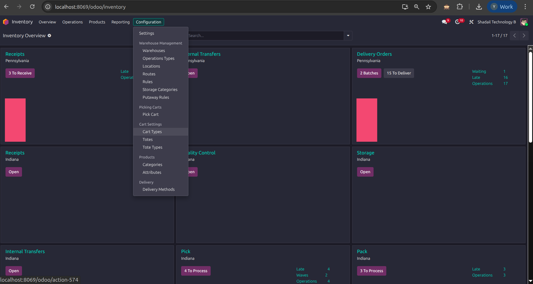 Configuration menu showing stock pick cart entries