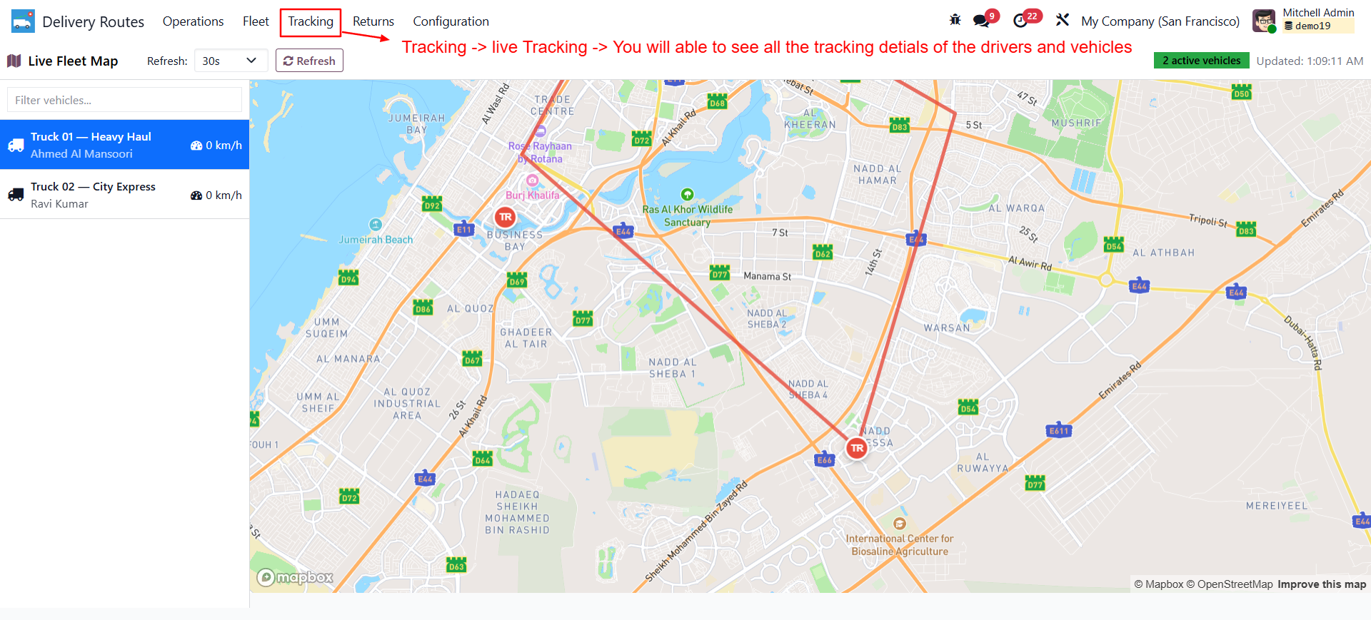 Routes Live tracking screen